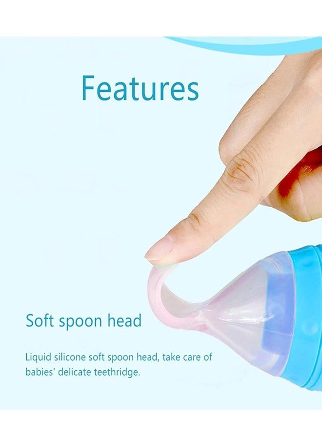 Miracle moms Baby Silicone Squeeze Feeder Bottle with Spoon/Toddler Safe Silicone Squeeze Feeding Spoon Milk Cereal Bottle Baby Training Feeder/Fruit Feeder (Blue) - Image 2