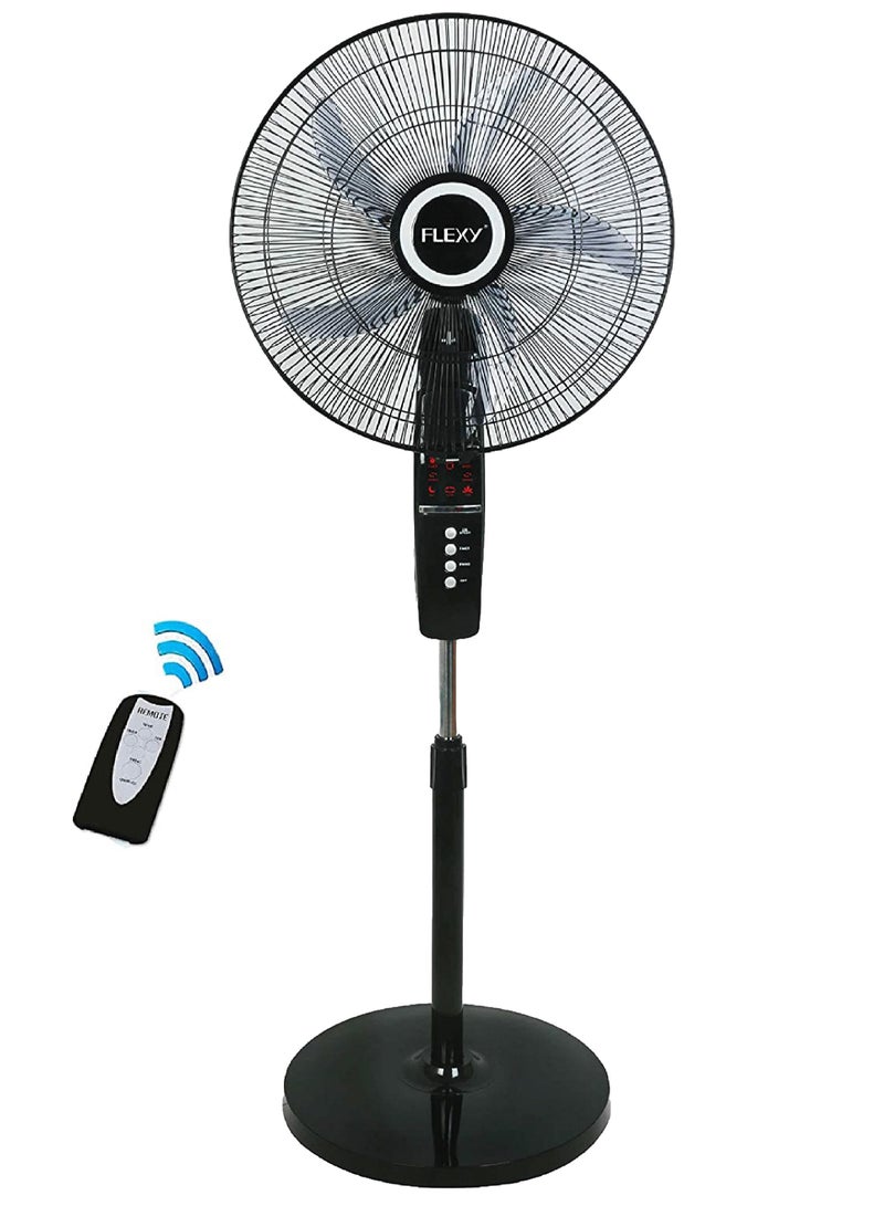 Flexy 18 Inch Stand Fan With Remote Control And Timer | Pedestal Floor Cooling Fan For Home And Outdoor Use | 5 Leaf 3 Speed Powerful Electric Tower Fan - Image 1