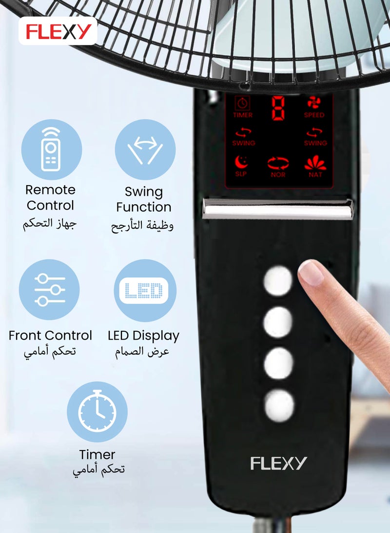 Flexy 18 Inch Stand Fan With Remote Control And Timer | Pedestal Floor Cooling Fan For Home And Outdoor Use | 5 Leaf 3 Speed Powerful Electric Tower Fan - Image 5