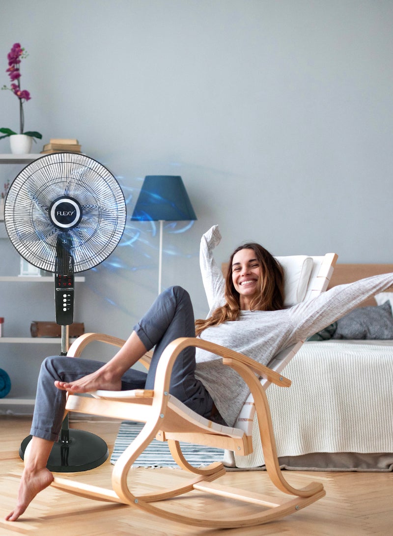 Flexy 18 Inch Stand Fan With Remote Control And Timer | Pedestal Floor Cooling Fan For Home And Outdoor Use | 5 Leaf 3 Speed Powerful Electric Tower Fan - Image 3