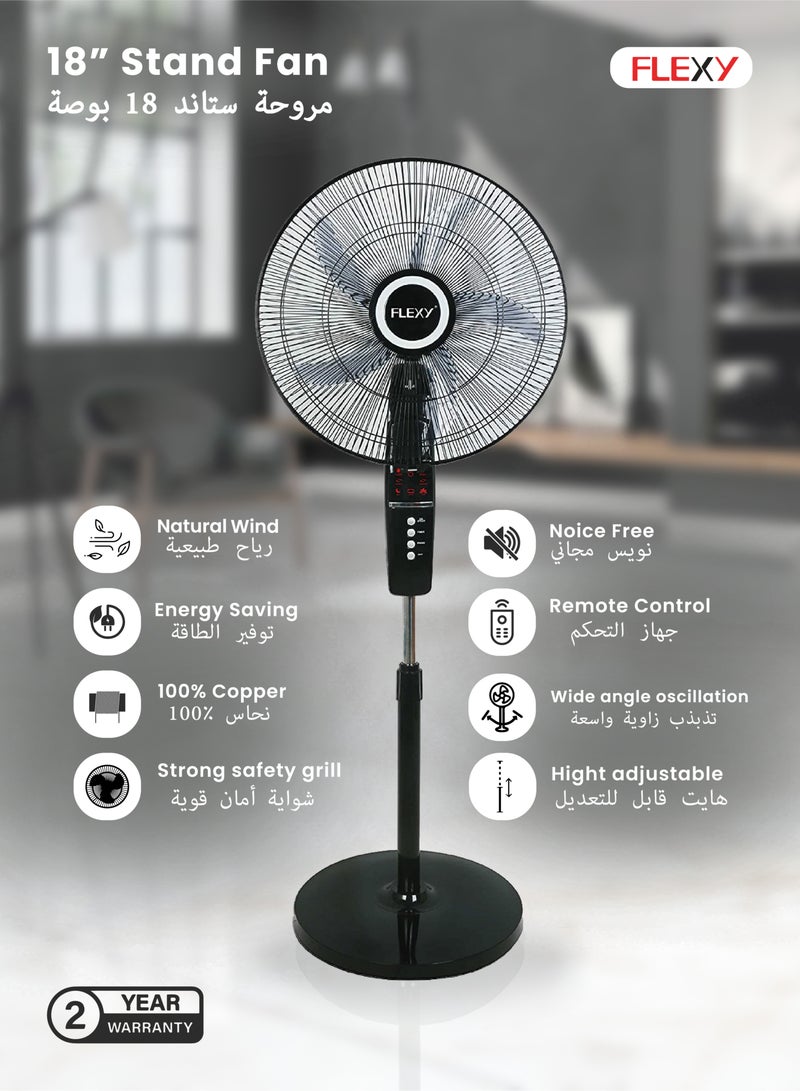 Flexy 18 Inch Stand Fan With Remote Control And Timer | Pedestal Floor Cooling Fan For Home And Outdoor Use | 5 Leaf 3 Speed Powerful Electric Tower Fan - Image 2