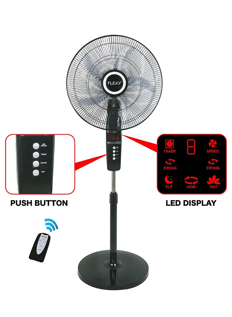Flexy 18 Inch Stand Fan With Remote Control And Timer | Pedestal Floor Cooling Fan For Home And Outdoor Use | 5 Leaf 3 Speed Powerful Electric Tower Fan - Image 4