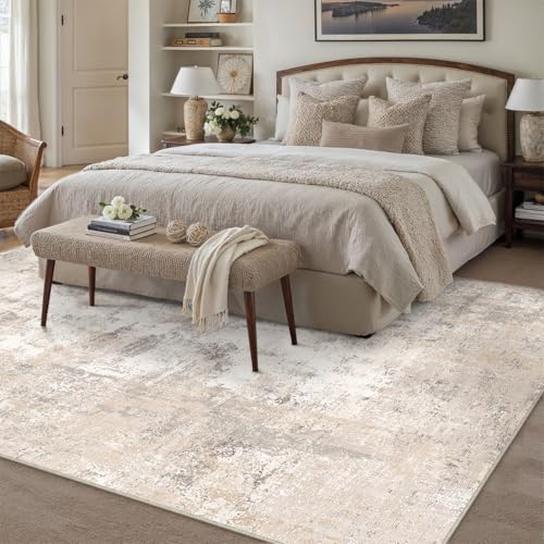 WondRg 6x9 Washable Area Rug Beige Grey Abstract Living Room Bedroom Throw Rug Neutral Modern Non Slip Soft Low Pile Indoor Carpet for Dining Room Office Entryway - Image 3