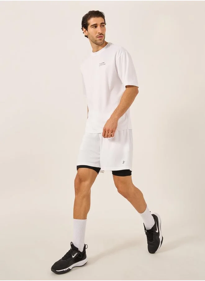 Styli Minimal Printed Mesh T-Shirt and 2in1 Shorts Set