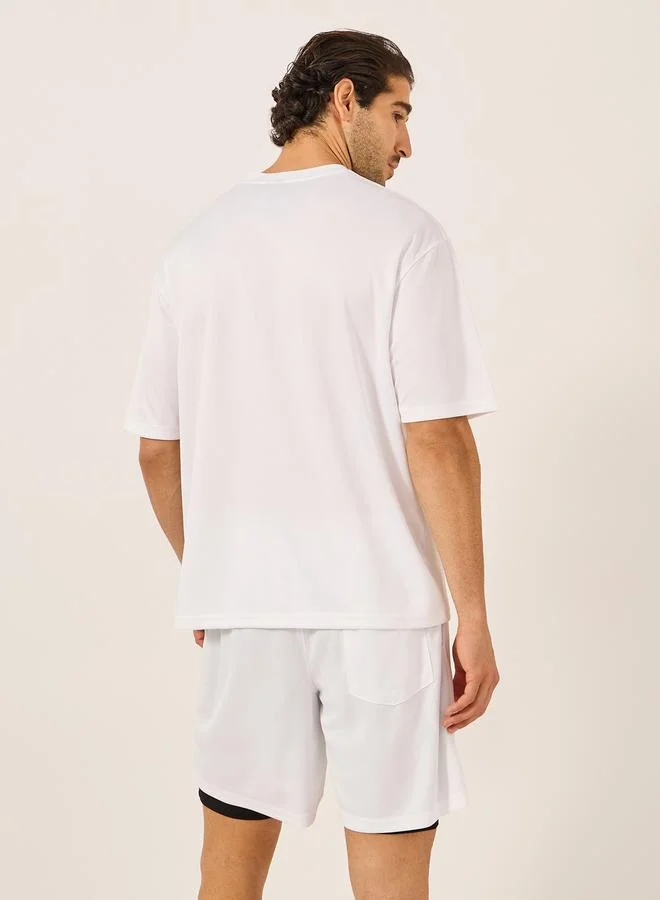 Styli Minimal Printed Mesh T-Shirt and 2in1 Shorts Set