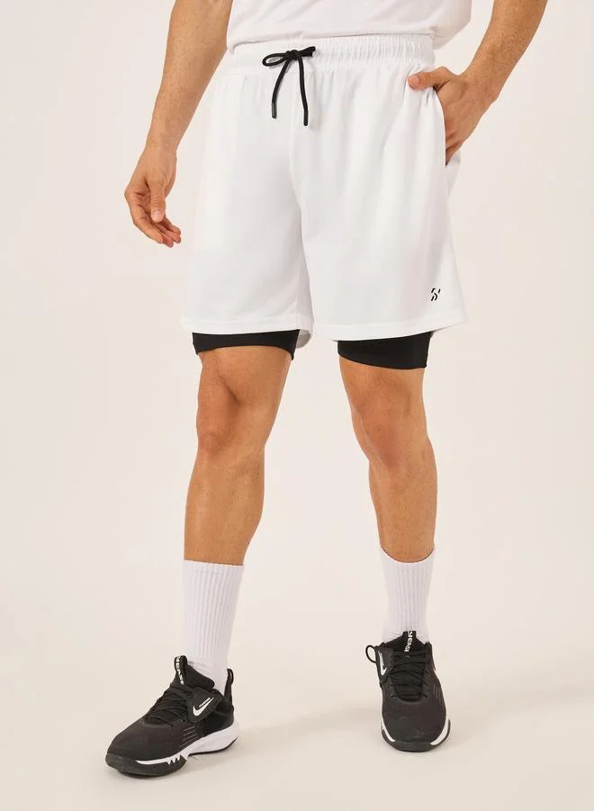 Styli Active  Minimal Printed Mesh T-Shirt and 2in1 Shorts Set for Men | Best Price UAE