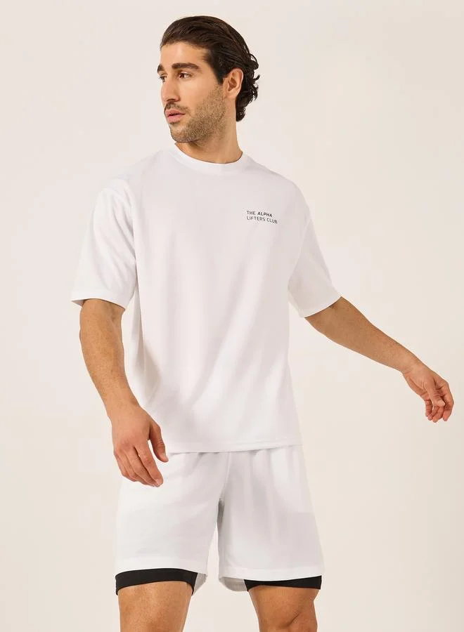 Styli Active  Minimal Printed Mesh T-Shirt and 2in1 Shorts Set for Men | Best Price UAE