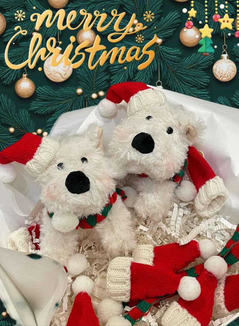 Adorable Plush Puppy Keychain with Christmas Scarf- Cute Mini Plushies Gifts for Kids and Women- Choice for Christmas Tree Toys, Bag Charms and Toys for kids(1pc, white) - Image 1