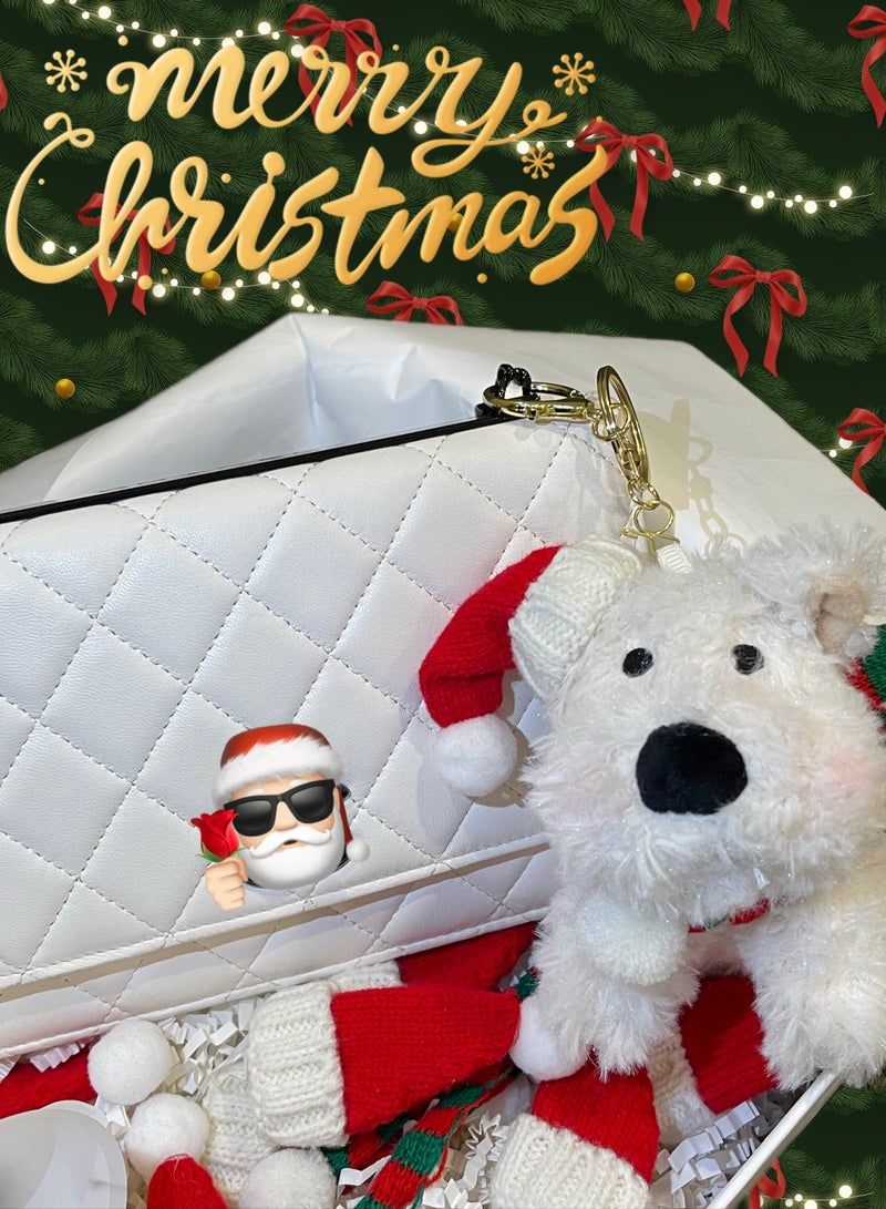 Adorable Plush Puppy Keychain with Christmas Scarf- Cute Mini Plushies Gifts for Kids and Women- Choice for Christmas Tree Toys, Bag Charms and Toys for kids(1pc, white) - Image 2