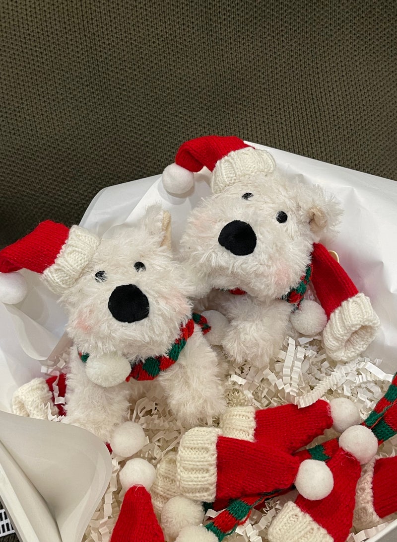 Adorable Plush Puppy Keychain with Christmas Scarf- Cute Mini Plushies Gifts for Kids and Women- Choice for Christmas Tree Toys, Bag Charms and Toys for kids(1pc, white) - Image 3