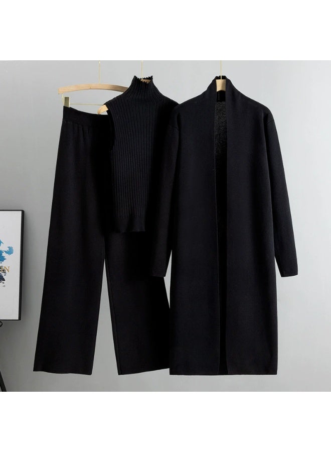 general Three-piece knitted sleeveless cardigan sweater cardigan pants three-piece set - Image 1