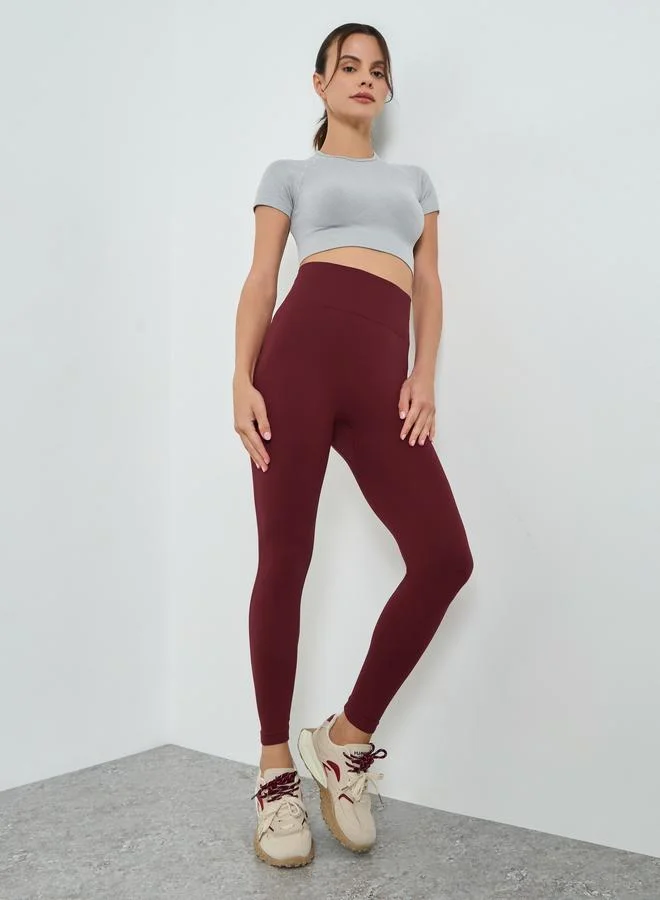 Styli Active Burgundy Jacquard Broad Waist Leggings