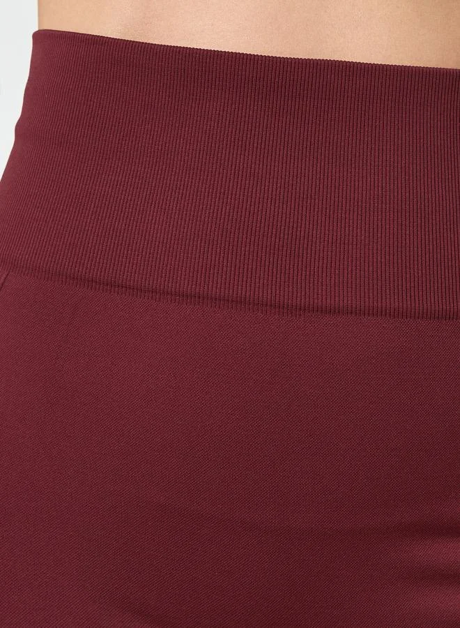 Styli Active Burgundy Burgundy Jacquard Broad Waist Leggings for Women | Best Price UAE