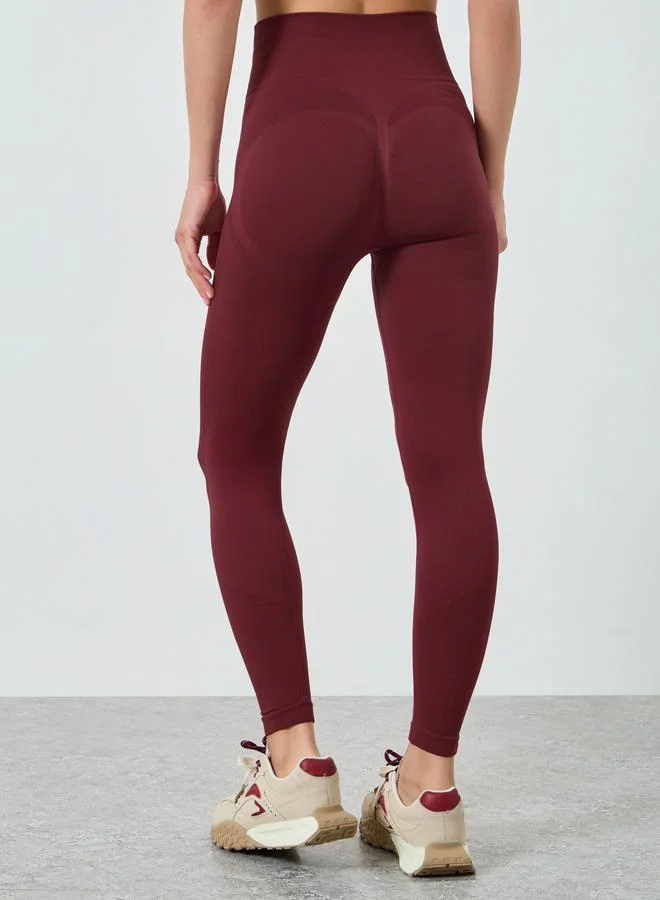 Styli Active Burgundy Burgundy Jacquard Broad Waist Leggings for Women | Best Price UAE