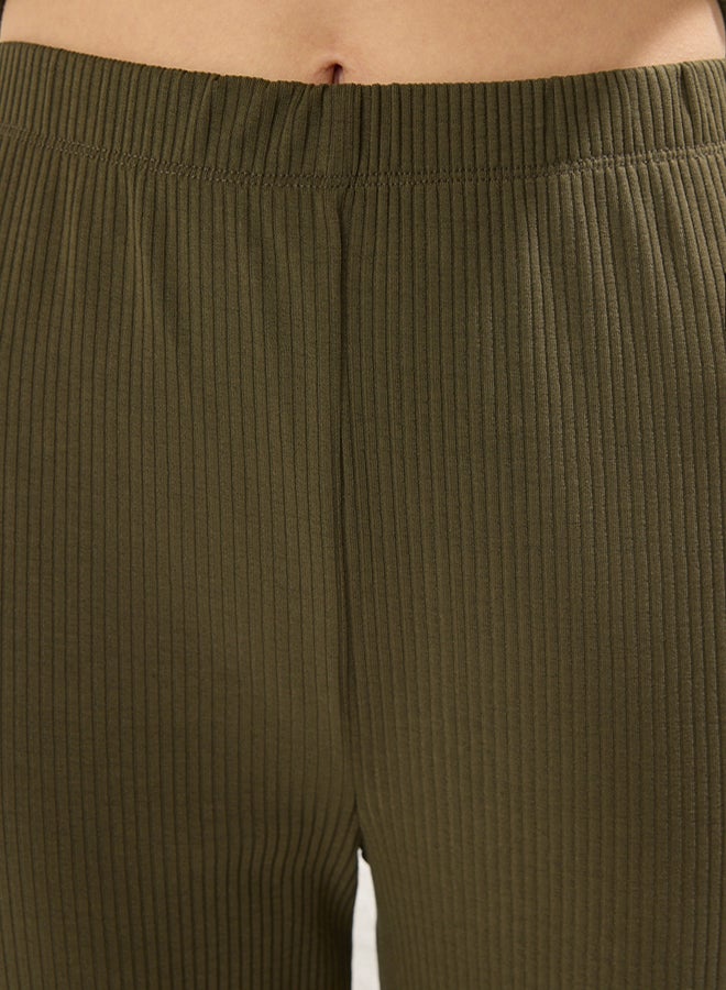 trendyol Khaki Wideleg Regular Waist Knitted Trousers - Image 3
