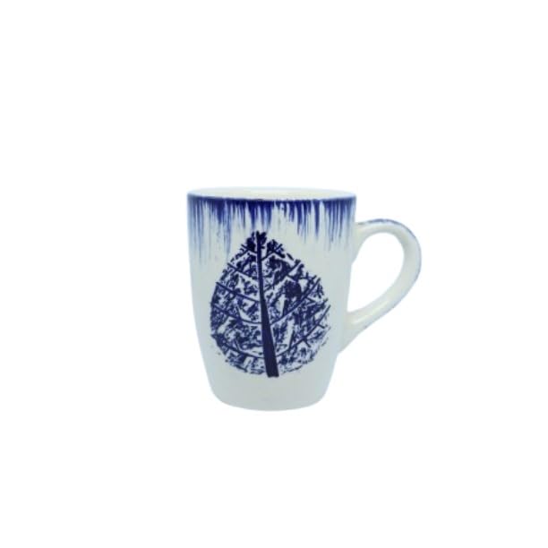 utensil master Ceramic Coffee Mug Large 250ml Capacity Microwave Dishwasher Safe Durable Stylish Design for Home Office or Travel Gift for Coffee Tea Blue Leaf - Image 1