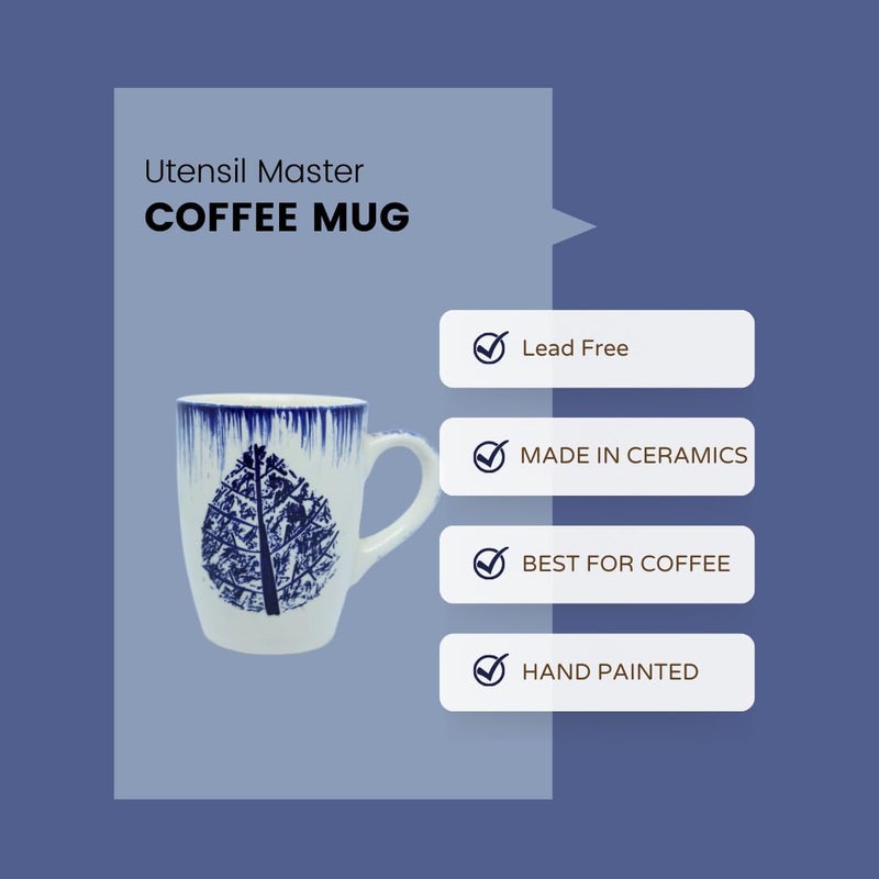 utensil master Ceramic Coffee Mug Large 250ml Capacity Microwave Dishwasher Safe Durable Stylish Design for Home Office or Travel Gift for Coffee Tea Blue Leaf - Image 4