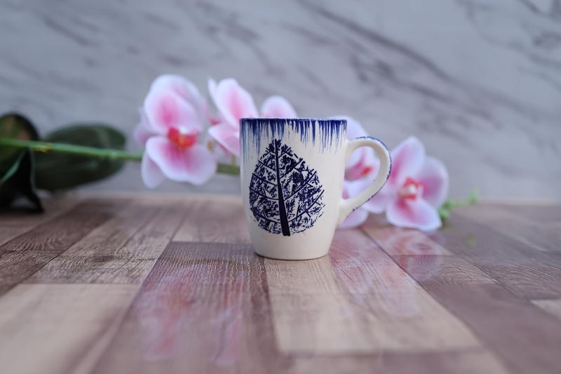 utensil master Ceramic Coffee Mug Large 250ml Capacity Microwave Dishwasher Safe Durable Stylish Design for Home Office or Travel Gift for Coffee Tea Blue Leaf - Image 2