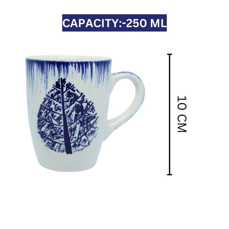 utensil master Ceramic Coffee Mug Large 250ml Capacity Microwave Dishwasher Safe Durable Stylish Design for Home Office or Travel Gift for Coffee Tea Blue Leaf - Image 3