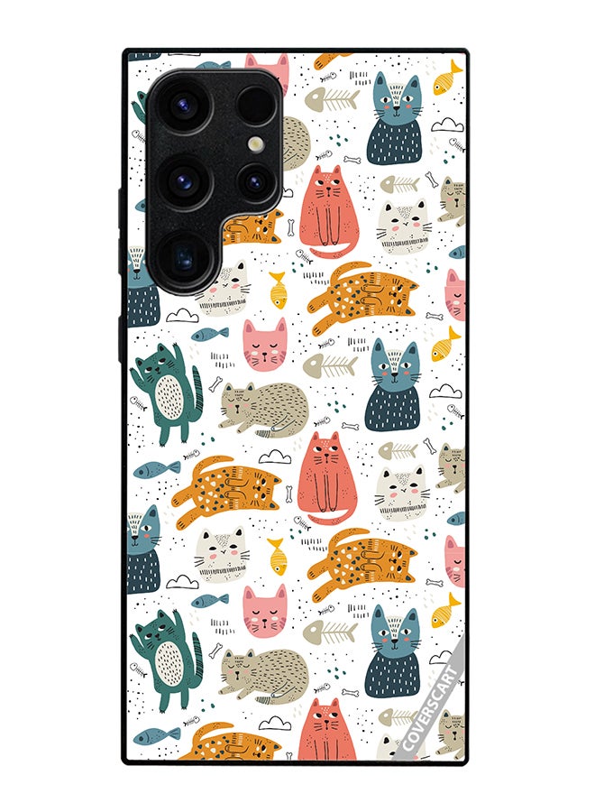 COVERSCART Protective Case Cover For Samsung Galaxy S22 Ultra 5G Chilling Cat Pattern Design Multicolour