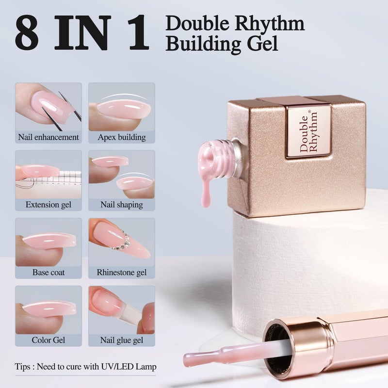 Double Rhythm Milky Pink Rubber Gel Nail Polish 15ml Nail Strengthener in a Bottle Nail Extension Hard Gel Soak Off Long Lasting Gel (Light Pink 8 in 1-4) - Image 2