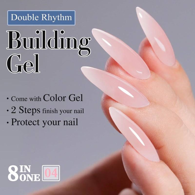 Double Rhythm Milky Pink Rubber Gel Nail Polish 15ml Nail Strengthener in a Bottle Nail Extension Hard Gel Soak Off Long Lasting Gel (Light Pink 8 in 1-4) - Image 4