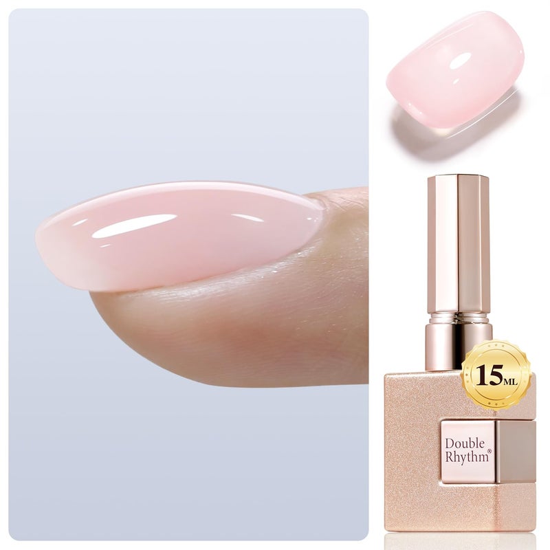 Double Rhythm Milky Pink Rubber Gel Nail Polish 15ml Nail Strengthener in a Bottle Nail Extension Hard Gel Soak Off Long Lasting Gel (Light Pink 8 in 1-4) - Image 1