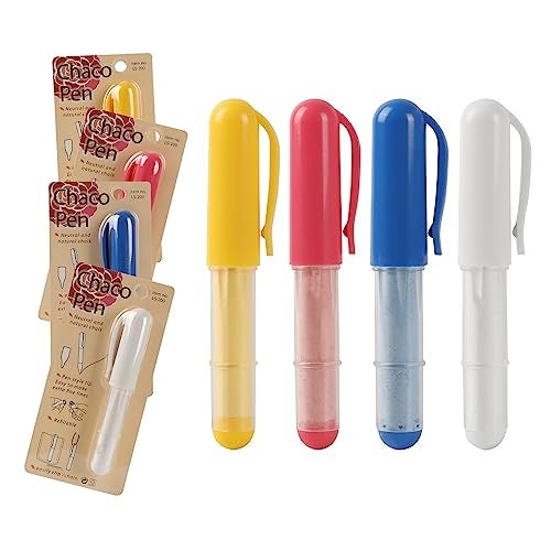 Calvana (4-pack) Fabric Chalk Markers (Red, Yellow, Blue, White) -Erase Tailor’s Chalk for Quilting and Sewing - Compatible with Most Fabrics - With Dosing Wheel Technology, 4 Colors - Image 1