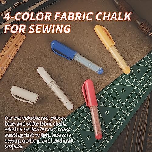 Calvana (4-pack) Fabric Chalk Markers (Red, Yellow, Blue, White) -Erase Tailor’s Chalk for Quilting and Sewing - Compatible with Most Fabrics - With Dosing Wheel Technology, 4 Colors - Image 3
