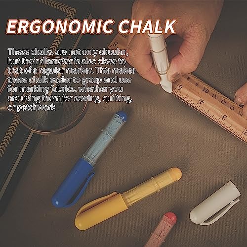 Calvana (4-pack) Fabric Chalk Markers (Red, Yellow, Blue, White) -Erase Tailor’s Chalk for Quilting and Sewing - Compatible with Most Fabrics - With Dosing Wheel Technology, 4 Colors - Image 4
