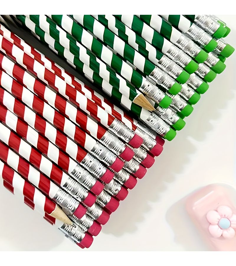 40 Pack Red and Green Striped HB Pencils with Erasers for Sketching Writing Drawing - Image 1