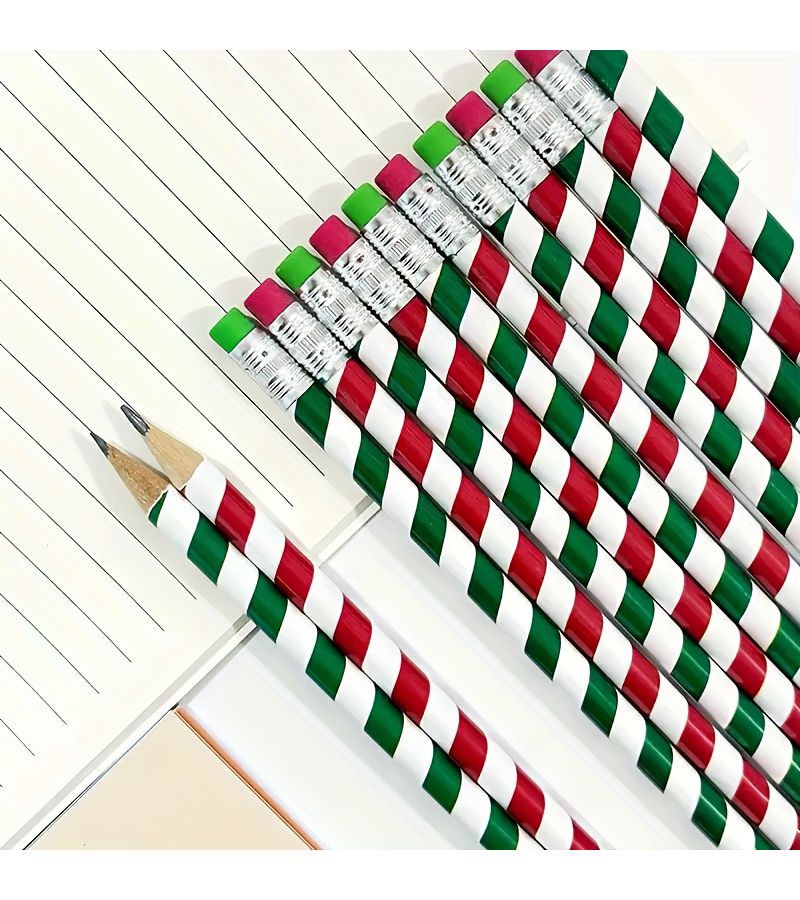 40 Pack Red and Green Striped HB Pencils with Erasers for Sketching Writing Drawing - Image 5