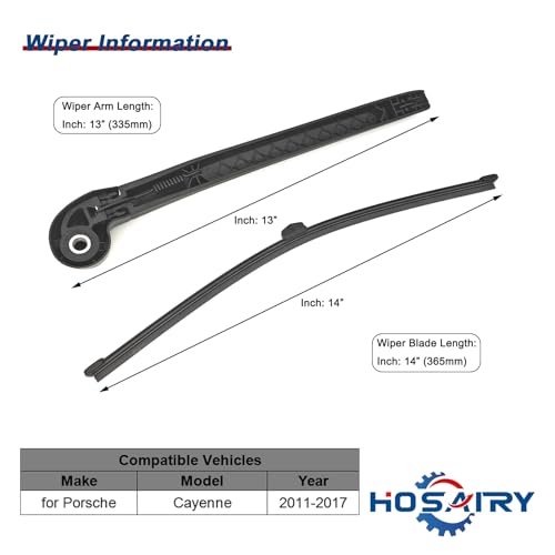 HOSAIRY Rear Wiper Arm Blade Set for Porsche Cayenne 2011-2017 Rear Windshield Wiper Arm Blade Assembly 95862804000 - Image 2