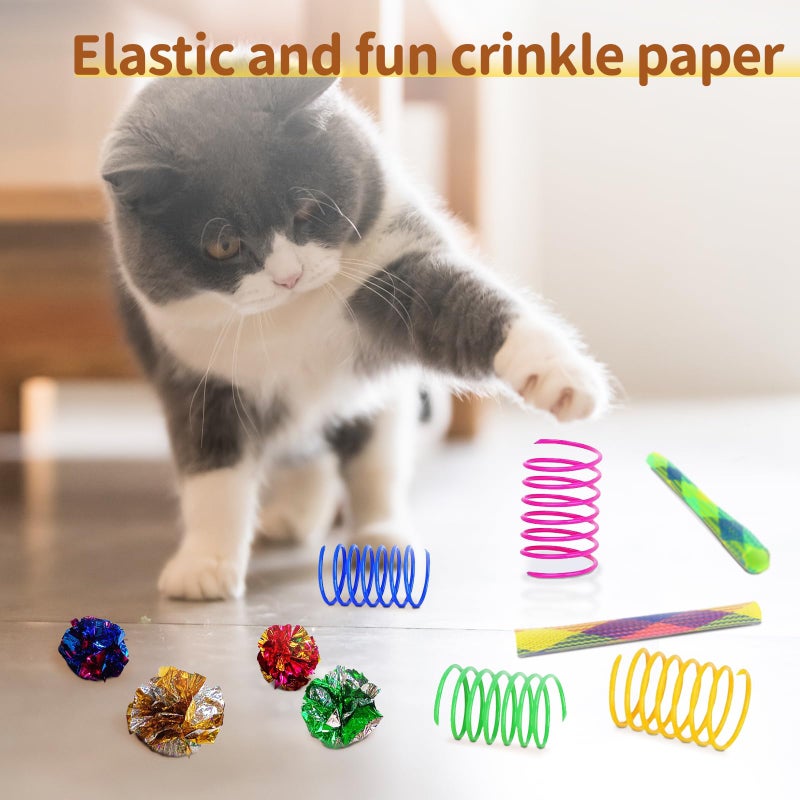 iCAGY 25-Piece Cat Toys Kit with Rainbow Tunnel - Interactive Cat Toy Bundle for Indoor Cats, Kitten Playtime Variety Set Includes Feather Teaser, Springs, Balls, Mice & Noise Toys - Image 5