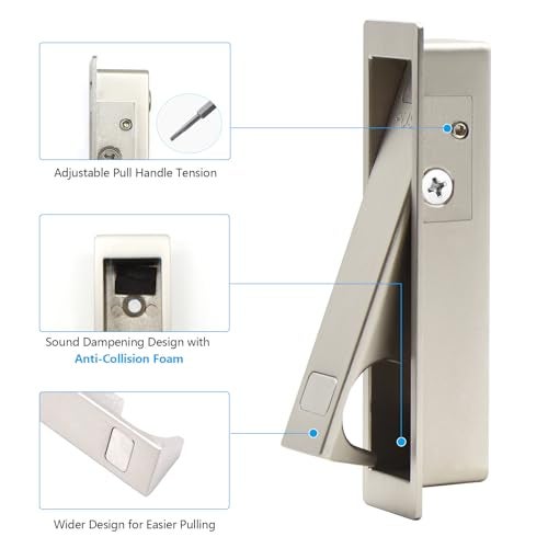 Dontay 2 Pack Pocket Door Handle with Lock and Edge Pull Narrow Modern Rectangular Keyed Entry Function Recessed Sliding Door Hardware for 1 38 to 2 316 Thickness Door 2 Brushed Nickel - Image 3