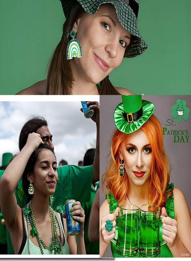 Dhdfisd St Patricks Day Earrings for Women Acrylic Shamrock Clover Irish Cute Cat Earrings Set Irish Party Green Gift 6PCS (St. Patrick Earring Set) - Image 4