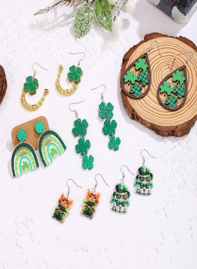 Dhdfisd St Patricks Day Earrings for Women Acrylic Shamrock Clover Irish Cute Cat Earrings Set Irish Party Green Gift 6PCS (St. Patrick Earring Set) - Image 2