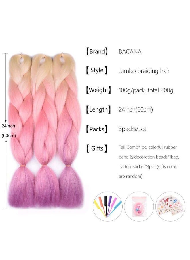 BACANA Ombre Braiding Hair 3pcs (Black/Grey Blue/Silver Grey) Jumbo Braid in Hair Extension Ombre Colors For Box Braid Crochet Braids Hair 24Inches - Image 2