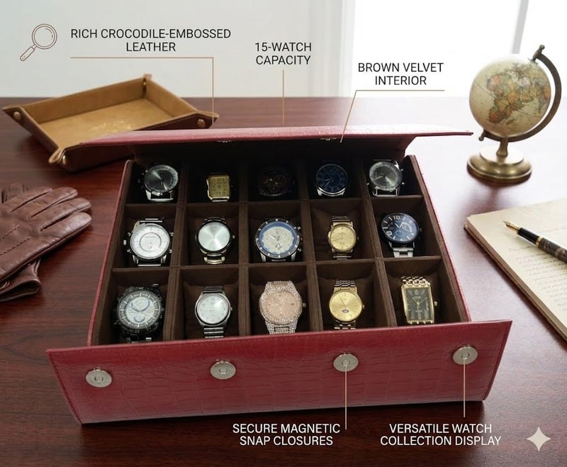 essart Luxury Watch Storage Case – Premium Leather Organizer Box for Exclusive Timepieces, Elegant Display & Protection for Collectors (WR-101-XV-Maroon) - Image 3