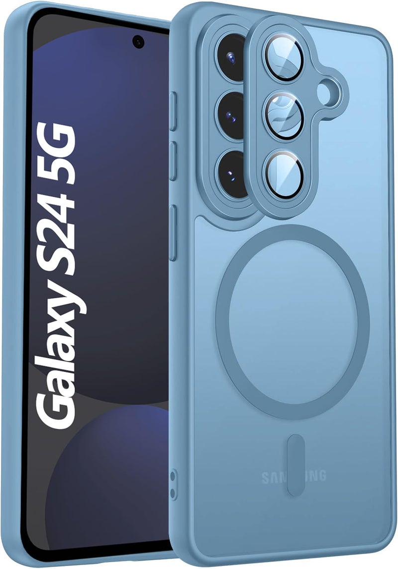 Elzzi Magnetic for Samsung S24 5g Case, Upgraded [Full Camera Protection] [Compatible with Magsafe] [Translucent Matte] Shockproof Protective Phone Case for Men & Women - Official Blue - Image 1