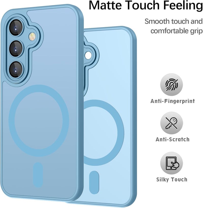 Elzzi Magnetic for Samsung S24 5g Case, Upgraded [Full Camera Protection] [Compatible with Magsafe] [Translucent Matte] Shockproof Protective Phone Case for Men & Women - Official Blue - Image 3