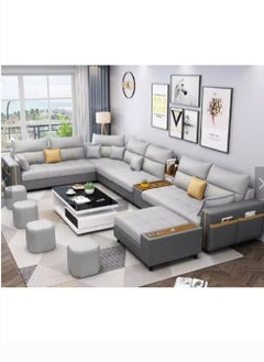 KARNAK Zara Modern Couch U Shaped PU Leather Living Room Furniture Chaise Lounge Sectional L Shape Corner Sofa Set Grey 7 Seaters 389x231x86cm  - Image 1