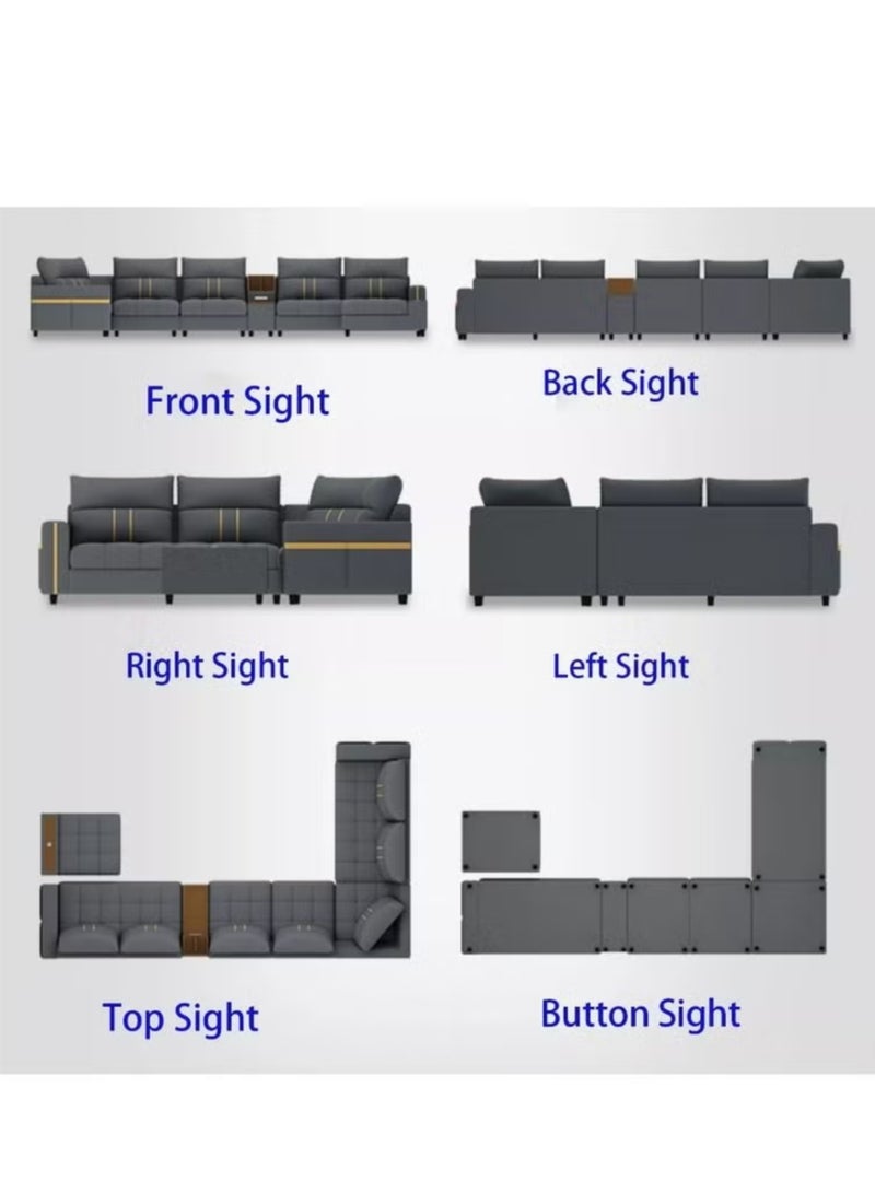 KARNAK Zara Modern Couch U Shaped PU Leather Living Room Furniture Chaise Lounge Sectional L Shape Corner Sofa Set Grey 7 Seaters 389x231x86cm - Image 2