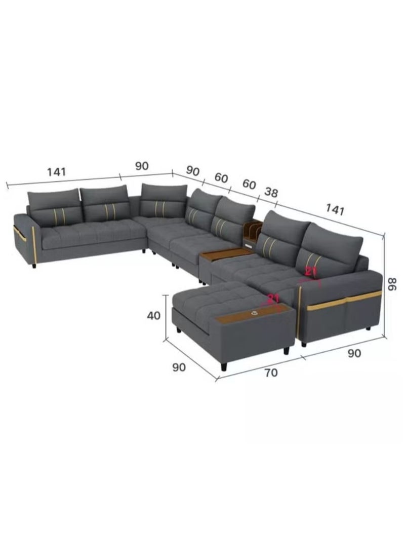 KARNAK Zara Modern Couch U Shaped PU Leather Living Room Furniture Chaise Lounge Sectional L Shape Corner Sofa Set Grey 7 Seaters 389x231x86cm - Image 3