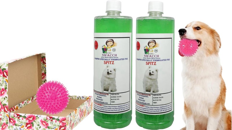 swacch Shampoo | Puppy Safe Shampoo | PH Balanced | Ditch to Itch for Spitz Dog Shampoo 2 Litre (Neem Alovera) + Spike Ball Chew Toy Combo Pack - Image 1