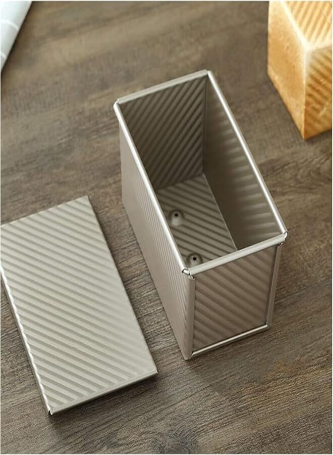 MJJ-Cake Pan Toast Bread Mold Household Toast Box With Lid Corrugated Non-stick Bread Mold Toast Mold Box Baking Tools Champagne Gold