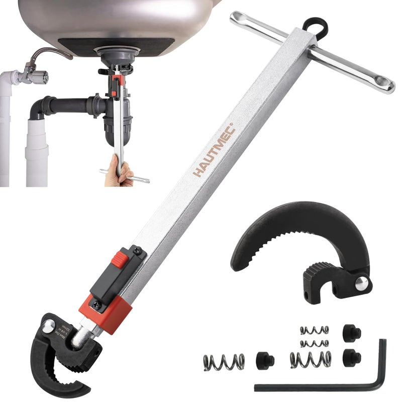 HAUTMEC 11-18inch Telescoping Basin Wrench, Sink Faucet Wrench for Tight Spaces with Replaceable Jaws Capacity 1-1/4''to 2-1/2", Plumber Wrenches for Faucet Hex Nuts Install and Repair Under Sink - Image 1