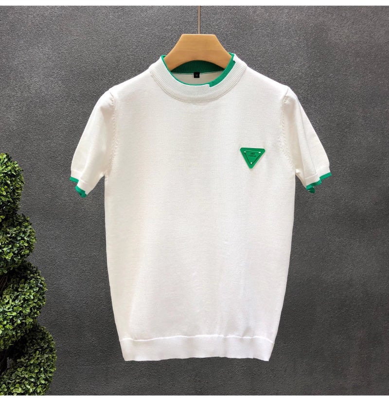 Stylish White Knit Tee Summer Slim Mens T-Shirt White