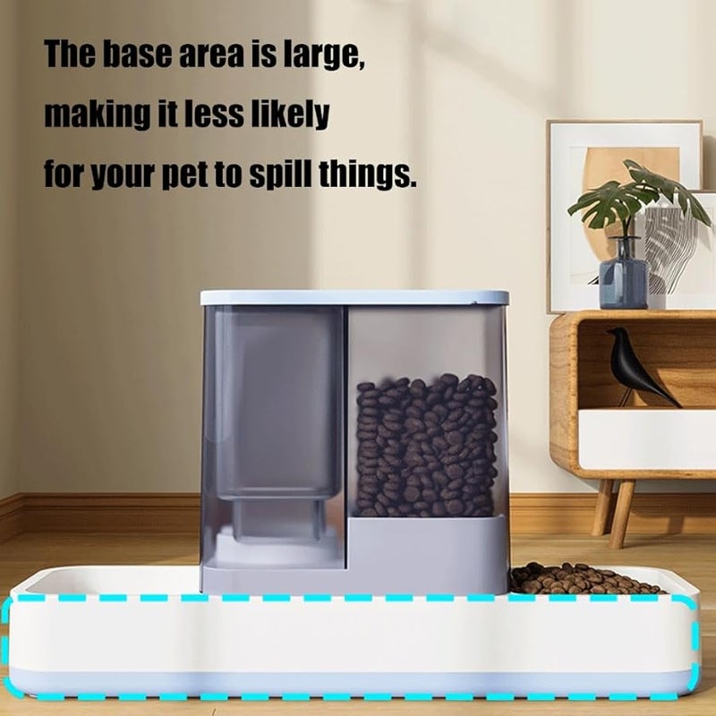 موزع طعام الحيوانات الأليفة الأزرق التلقائي مع طبق مزدوج وموزع ماء مدمج بتصميم مضاد للانزلاق - Image 4