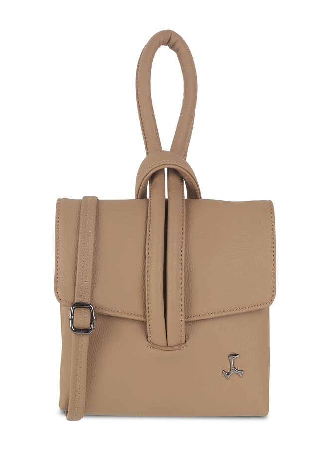 Mochi Women Beige Faux Leather Casual Sling Bag with Unique Arm Loop Handle (66-442) - Image 1